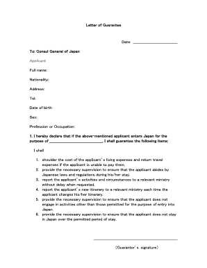Letter of Guarantee for Japan Entry