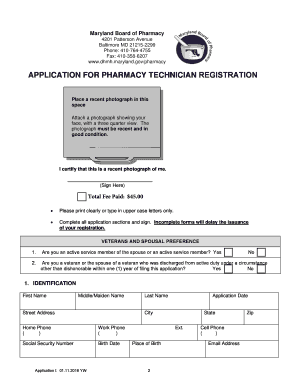 Maryland Pharmacy Technician Registration Application