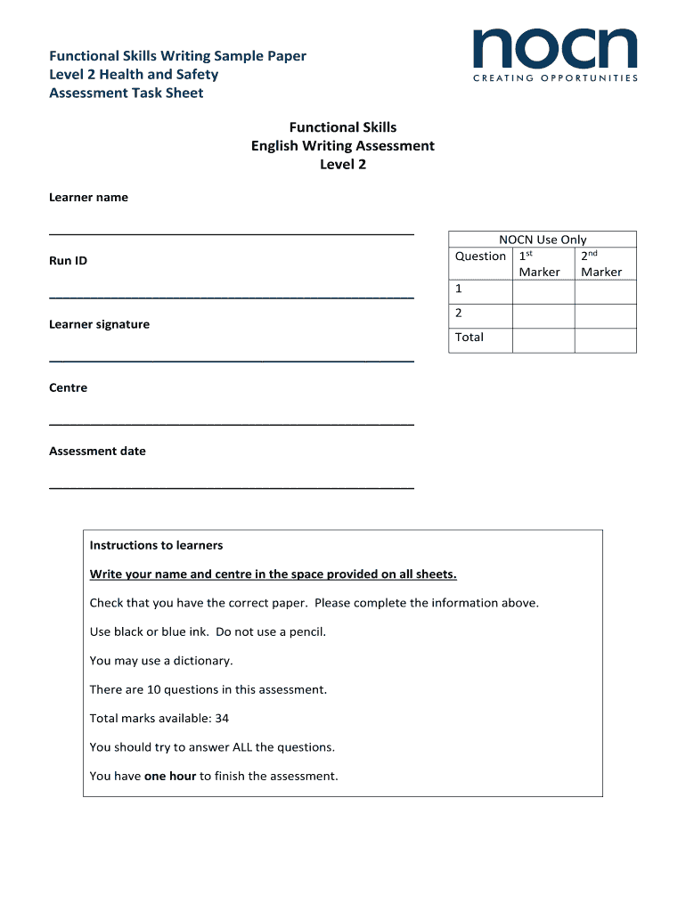 Fillable Online nocn org Functional Skills Writing Sample Paper Fax ...