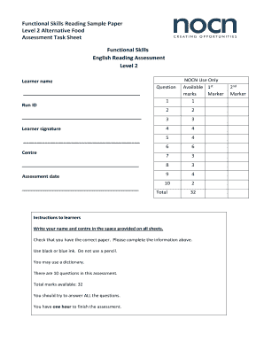 Functional Skills Reading Assessment Task Sheet
