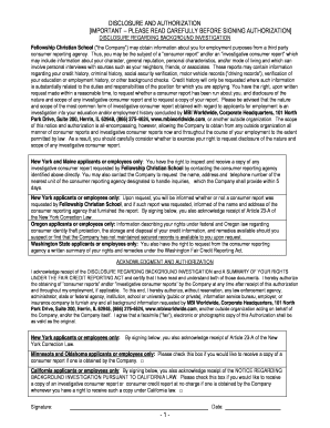 Background Investigation Disclosure and Authorization