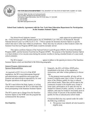 School Food Authority Agreement for Seamless Summer Option