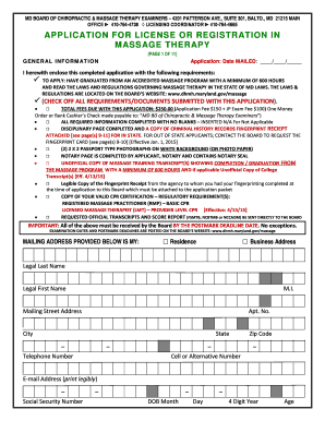Maryland Massage Therapy License Application