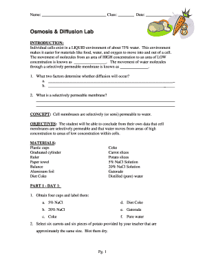 Osmosis & Diffusion Lab Worksheet