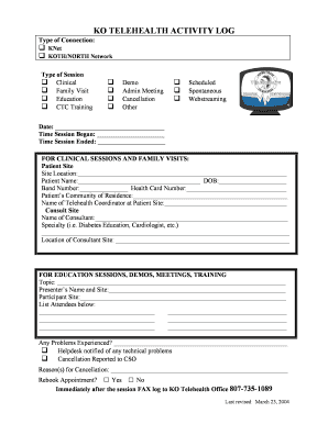 KO Telehealth Activity Log