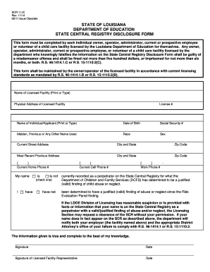 Louisiana State Central Registry Disclosure Form