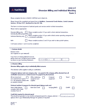 NatWest OneCard Diversion Billing and Blocking Form