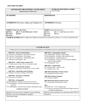 Adversary Proceeding Cover Sheet