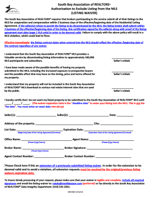 South Bay Association of REALTORS Listing Waiver