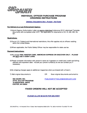 SIG SAUER Individual Officer Purchase Program Order Form