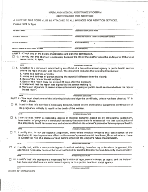 Maryland Medical Assistance Program Certification for Abortion