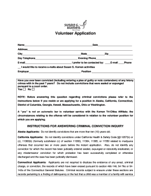 Volunteer Application for Susan G. Komen Tri-Cities
