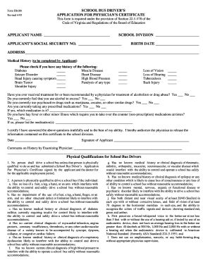 School Bus Driver Physician Certificate Application