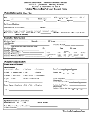 Virginia Clinical Microbiology Virology Request Form