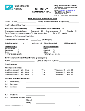 Food Poisoning Investigation Form