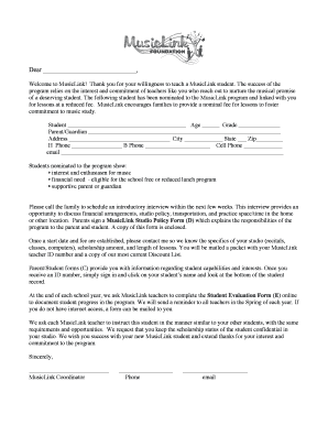 MusicLink Teacher Welcome Letter
