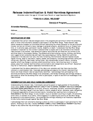 Release Indemnification & Hold Harmless Agreement
