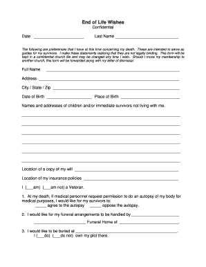 End of Life Wishes Form