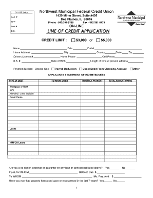 Northwest Municipal Federal Credit Union Line of Credit Application