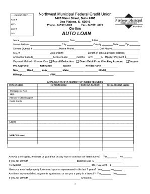 Northwest Municipal Federal Credit Union Auto Loan Application