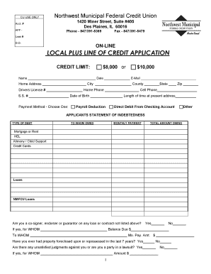 Northwest Municipal Federal Credit Union Local Plus Line of Credit Application