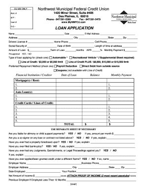 Northwest Municipal Federal Credit Union Loan Application