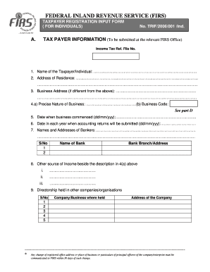 FIRS Taxpayer Registration Form for Individuals