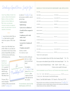 Friends of the Foundation Friendship Card Application