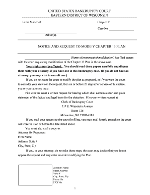 Chapter 13 Plan Modification Request