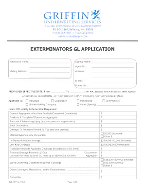 Exterminators General Liability Application