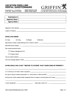 Vacation Dwelling Rental Questionnaire