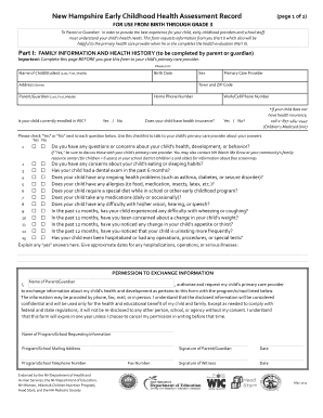 New Hampshire Early Childhood Health Assessment Record