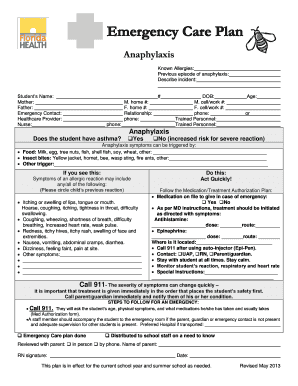 Anaphylaxis Emergency Care Plan