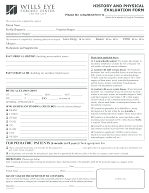 History and Physical Evaluation Form