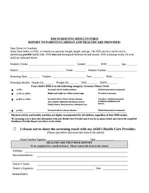 BMI Screening Results Form