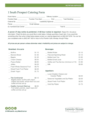 Nutrition Services Catering Order Form