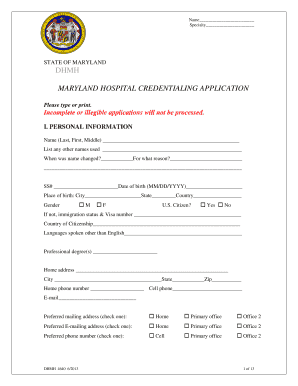 Maryland Hospital Credentialing Application