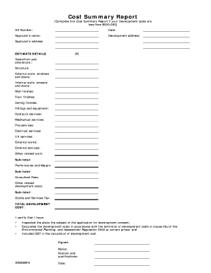 Cost Summary Report for Development
