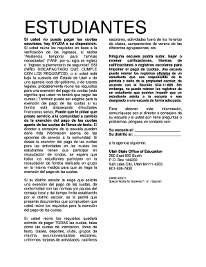 Solicitud de exención de cuotas escolares de Utah