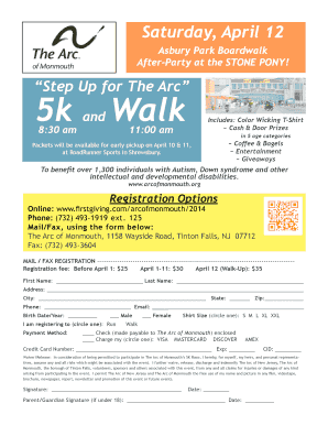 The Arc of Monmouth 5K and Walk Registration Form