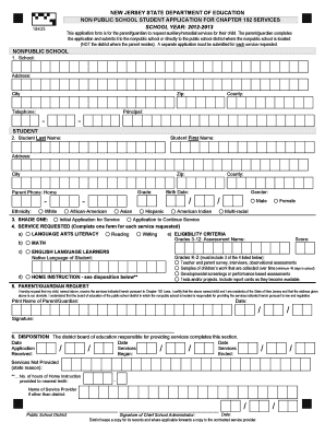 New Jersey Nonpublic School Student Application for Chapter 192 Services
