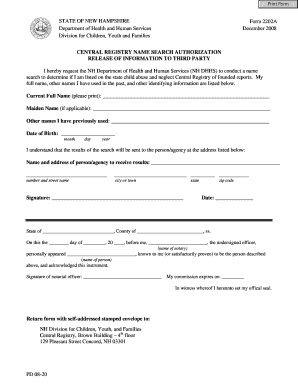 New Hampshire Central Registry Name Search Authorization