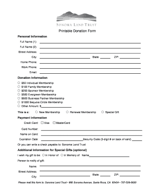 Printable Donation Form