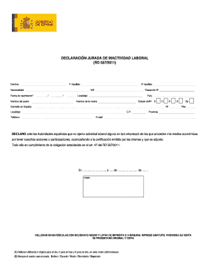 DECLARACIÓN JURADA DE INACTIVIDAD LABORAL