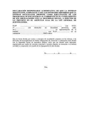 Declaración Responsable Acreditativa de Seguridad Social
