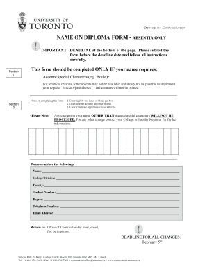 University of Toronto Diploma Name Correction Form