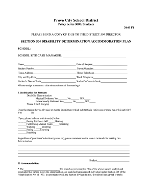 Section 504 Disability Determination Accommodation Plan