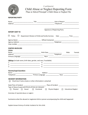 Child Abuse or Neglect Reporting Form