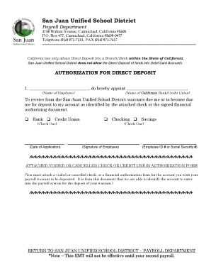 Authorization for Direct Deposit