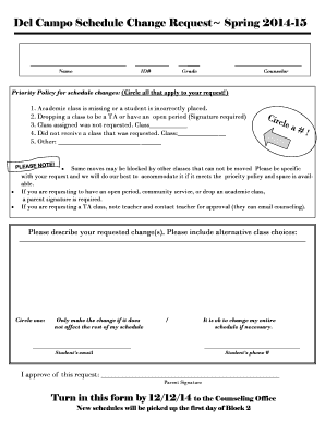 Del Campo Schedule Change Request Spring b2014b-15 - sanjuan